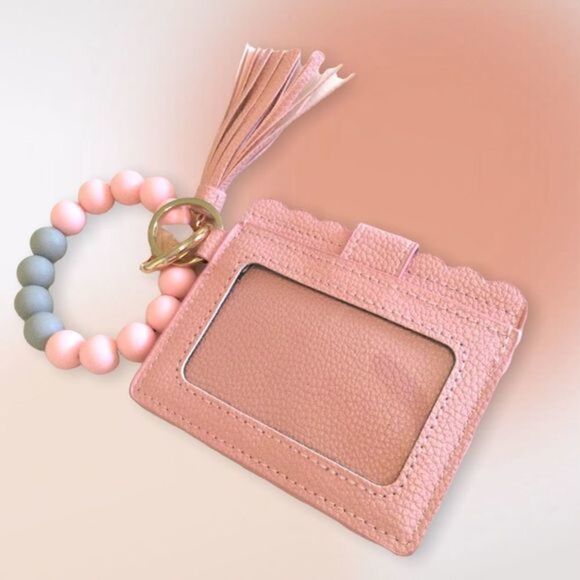 BEADED Bracelet Wristlet Keyring‎ Wallet Holder Pink NEW - Picture 3 of 6